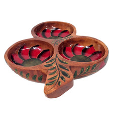Vintage Hand Painted Carved Wooden Floral Fol...