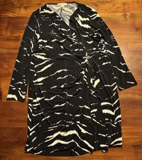 Michael Kors Women’s Plus Black White Long Sleeve Plunge V Neck Wrap Dress Sz 2X