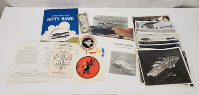USS Kittyhawk CVA-63 - Vintage Lot of Ephemera Paperwork Naval Pictures Stickers