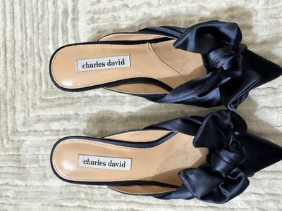 NWOB Charles David Alinda mule in Navy satin with Bow Size 7