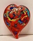 Murano Art Glass Heart Paperweight Gold Flecks Bright Red Colorful