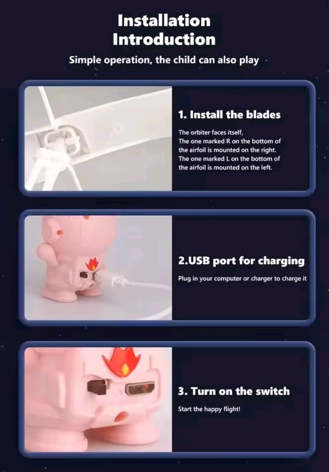 New Rechargeable White Flying Astronaut Drone Remote Control Led Multi Lights