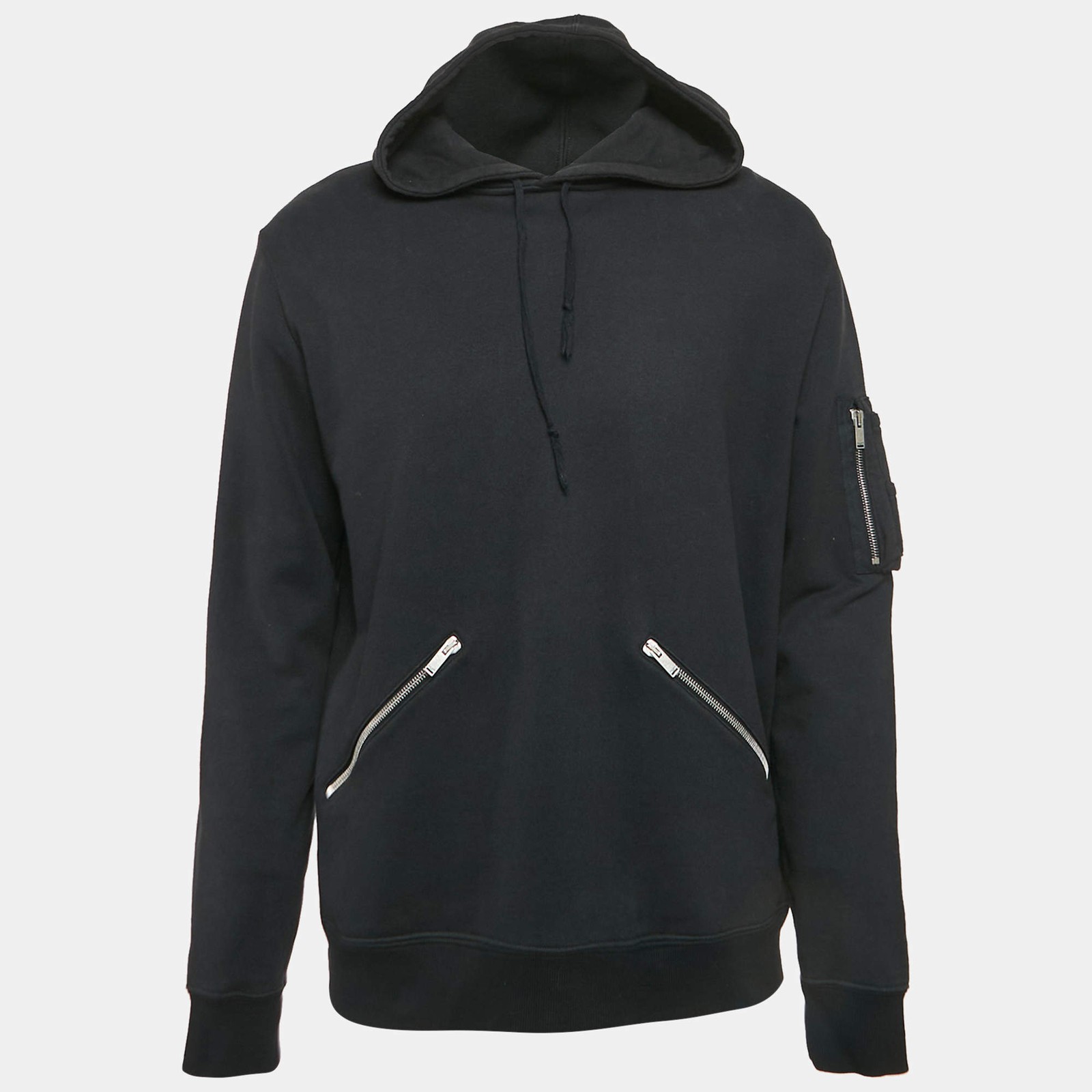 Saint Laurent Paris Black Cotton Hooded Sweatshirt XL