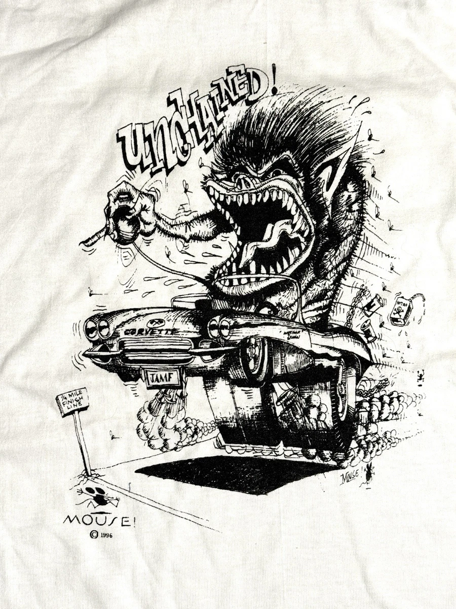 90s ヴィンテージ スタンリーマウス USA製 シングル ホットロッド Vtg 90s Stanley Mouse T Shirt L “UNCHAINED” Black/White Monster