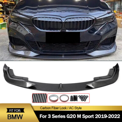 AC Style Front Bumper Splitter Lip For BMW G20 330i M Sport 2019-22 Carbon Fiber