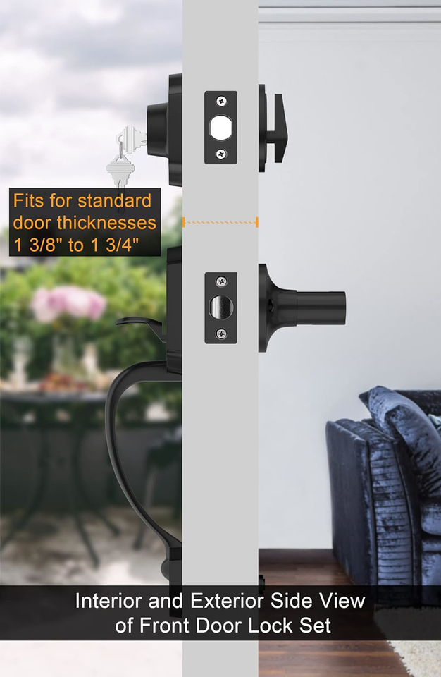 Goldenwarm Double Front Door Lock Set, Black Double Door Handle with