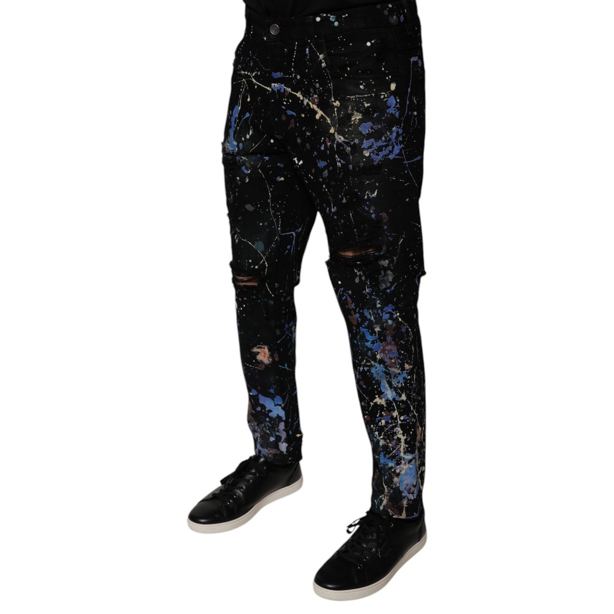 DOLCE & GABBANA Jeans Black Color Splash Cotton Skinny Denim IT48