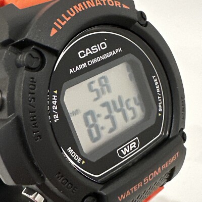 Casio W219H-4AV,   Chronograph Watch, Orange Resin Strap, Alarm, Illuminator