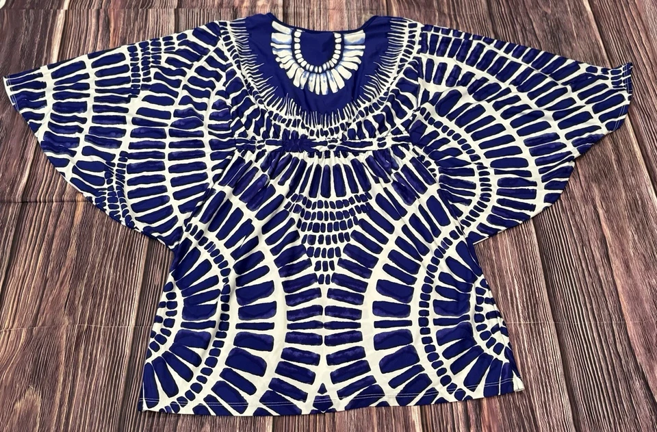 Top túnica fluida para mujer Trina Turk Argel talla pequeña boho encubrimiento playa Foto 3 de 4