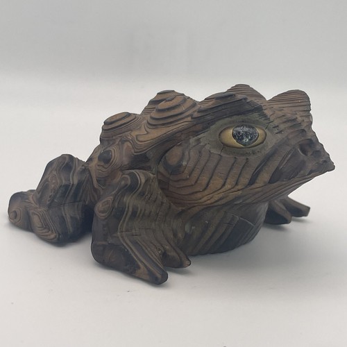 Vintage japanische Cryptomeria Sugi Frosch handgeschnitzt Zedernholz Kröte signiert 3,5 Zoll