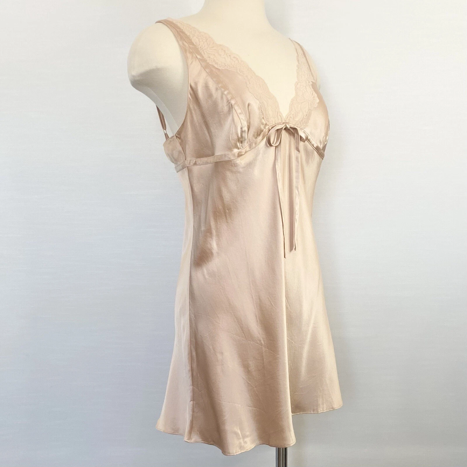 UNDERCOVER Abito slip Y2K Victoria’s Secret seta pizzo rosa pallido ballerina vintage chemise L