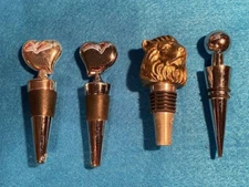 Wine Bottle Stopper x4, , 2 Hearts, Lion, Art Deco, Silver Chrome - Heavy!