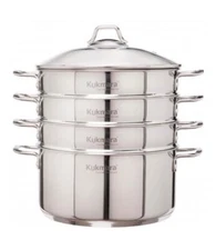 Stainless MANTOVARKA steel steamer 6 L 3 levels, high-quality with a glass lid