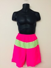 Surf Bust'r Men's Swim Trunks Board Shorts Neon Sz. Med USA Drawstring VTG 1980s