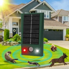 Solar Ultrasonic Animal Repellent Device USB Charging with Red White Flash Light