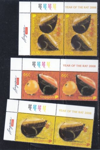 SINGAPORE, 2008,  "YEAR OF RAT" CORNER PAIR OF 2 STAMP SETS MINT NH. FRESH - Picture 1 of 1