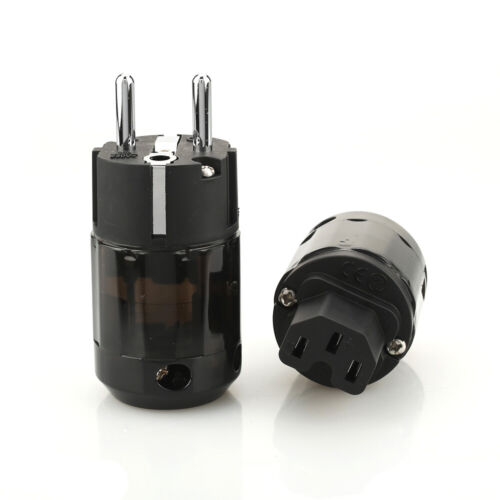 Spina di alimentazione placcata al rodio versione UE e connettore IEC C-004 per cavo Hi-Fi fai da te - Foto 1 di 6
