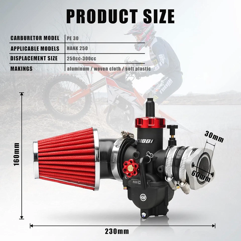 Kit de carburador NIBBI PE30 para Hawk 250 dirt bike filtro de aire colector de admisión carburador Foto 4 de 4
