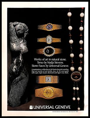 1974 Universal Geneve Bracelet Watches Vintage PRINT AD Jewellery Stone Torso