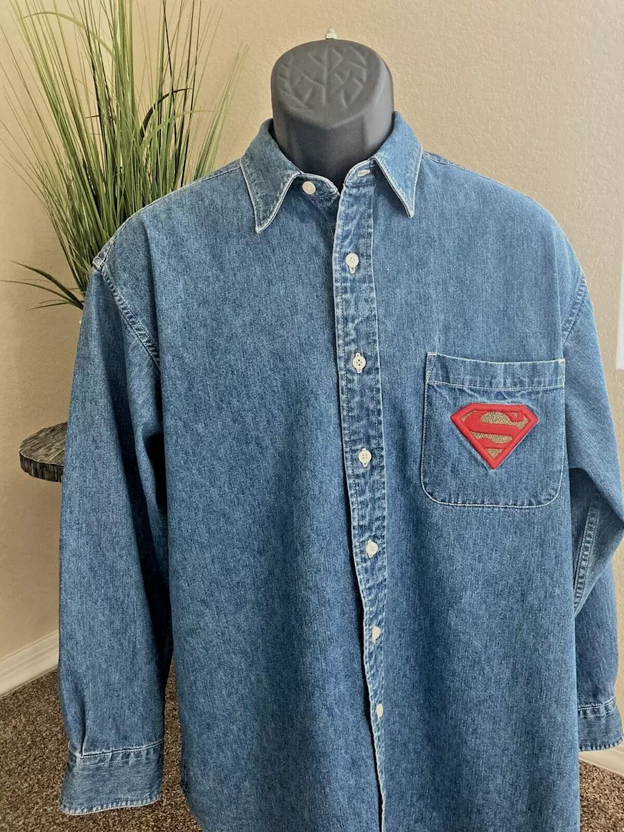 MENS MEDIUM SUPERMAN DENIM SHIRT BY WARNER BROS STUDIO STORE