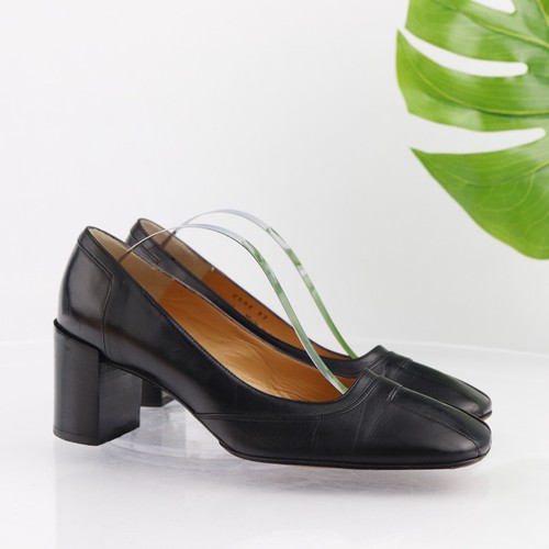 Bally Womens Cervia Pump Size 6.5 Black Leather Block Heel Square Toe Court Shoe - Picture 14 of 15