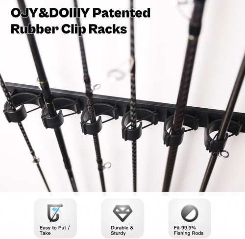Vertical Fishing Rod Holder Wall Mount Pole Storage Rack for Garage Holds 6 Rods - Picture 5 of 7