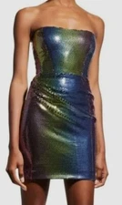 $597 New Arrivals Women's Yellow Rainbow Sequined Strapless Mini Dress Size 38