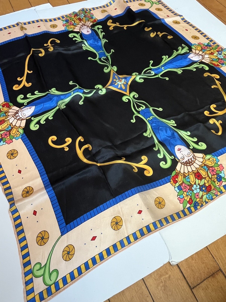 VINTAGE KIKAMI by THE RACK SILK SCARF 26” art deco woman pattern