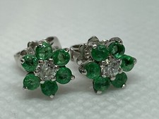 Emerald 6 Petal Sterling Silver Earrings