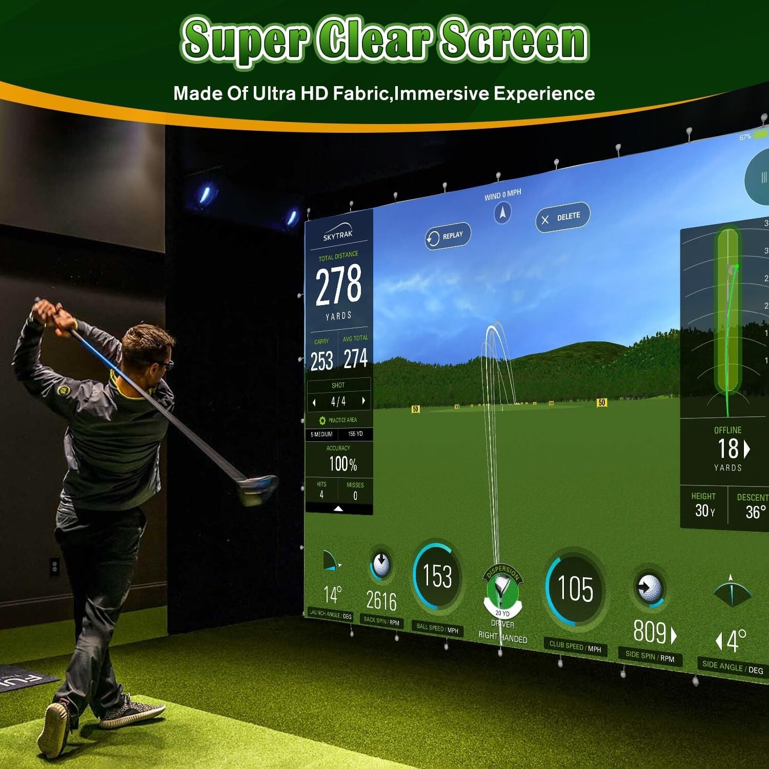 ULTRA CLEAR Golf Simulator Impact Screen Swing Training Practice Indoor 9.8x9.8