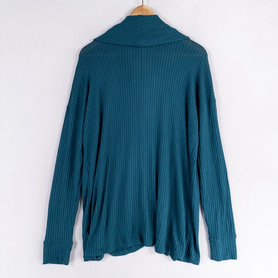 A:glow Maternity Top Sz Medium Teal Blue Rib Knit Crossover Front Soft Stretch - Image 3 of 4