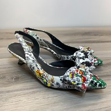 Salvatore Ferragamo Reda Silk Pumps Heels Bow Gold Hardware Beaded Size 6B