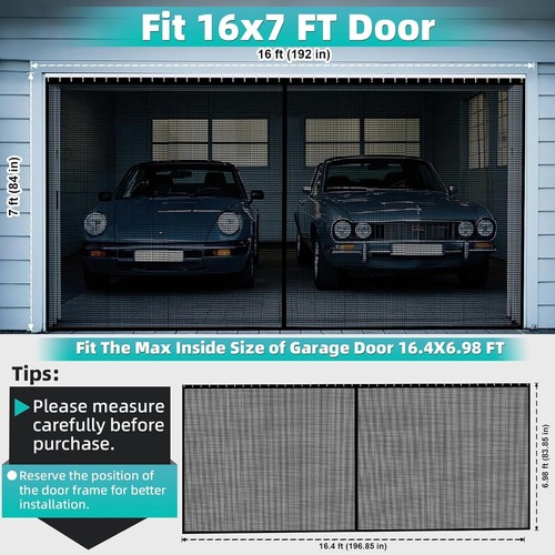Sliding Garage Door Screen 2 Car with Track Closure, 16X7Ft Garage Net Screen - Imagen 4 de 7