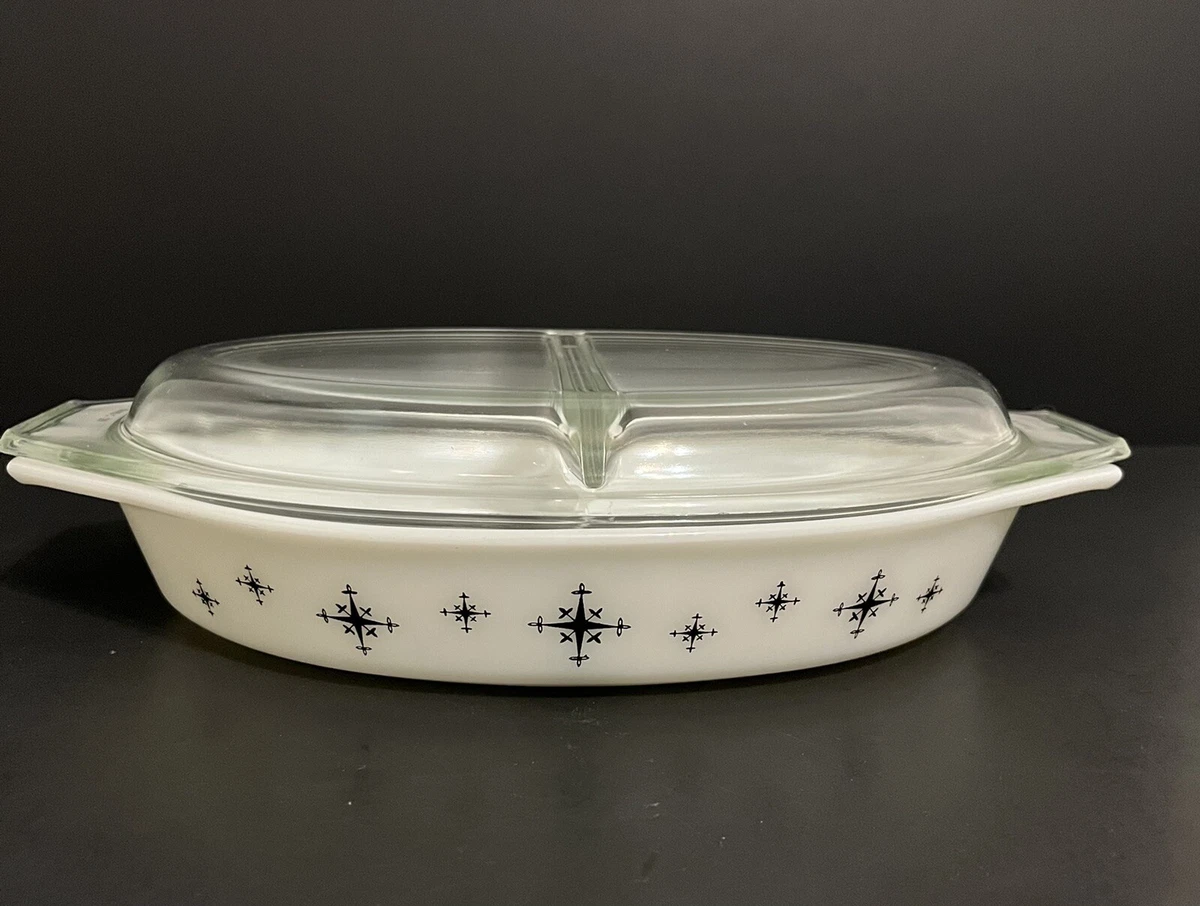 Pyrex compass divided casserole dish with cover vintage Pyrex cookware