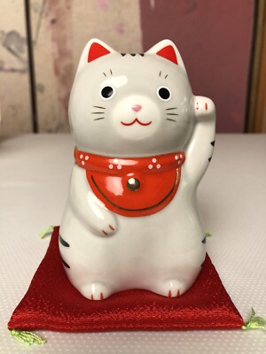 Kleine Katze Lucky Maneki Neko japanische winkende Keramik Seto-Yaki Fortune ...