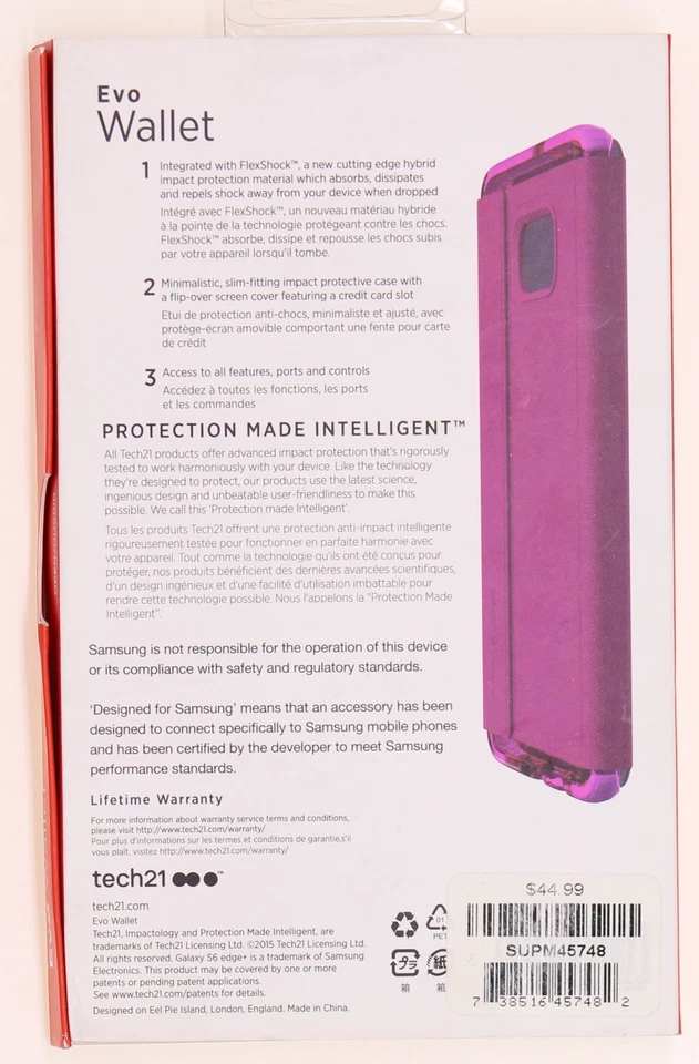 new Tech21 Samsung Galaxy S6 Edge+ Plus Evo Wallet Flip Cover Case Pink - Image 2 of 3