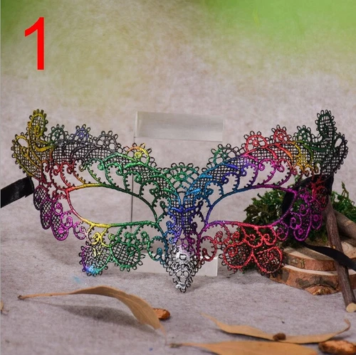 Womens Embroidered Rainbow Eye Mask Venetian Carnival Masquerade Lace Hollow - Picture 3 of 21