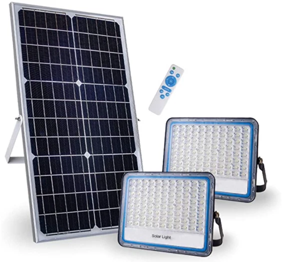 Gebosun 2 Pack 100W Solar Flood Light solar Pannel With Remote Controller NEW