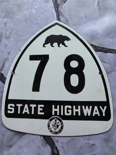 VINTAGE CALIFORNIA STATE HIGHWAY 78 BEAR PORCELAIN SIGN  CAR GAS OIL TRUCK