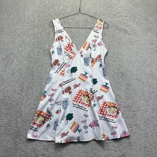 Cider Mini Dress Womens Small White Multi Print Fruit Picnic Graphic Sleeveless