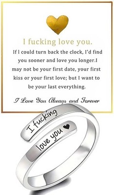 I Fcking Love You Ring For Women, Open Adjustable Stainless Steel Engraved He...