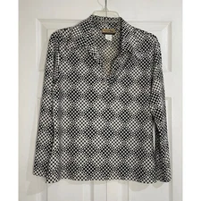 CDW Creative Design Works Black White Silver Sparkle Polka Dot Print Top Large
