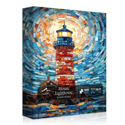1000 Piece Puzzle Mosaic Lighthouse Nautical Jigsaw For Adults White Blue