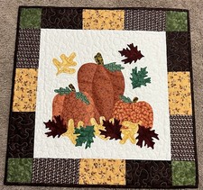 Handmade Art Quilt/Wall Hanging Pumpkin  Fall Leaves Applique
