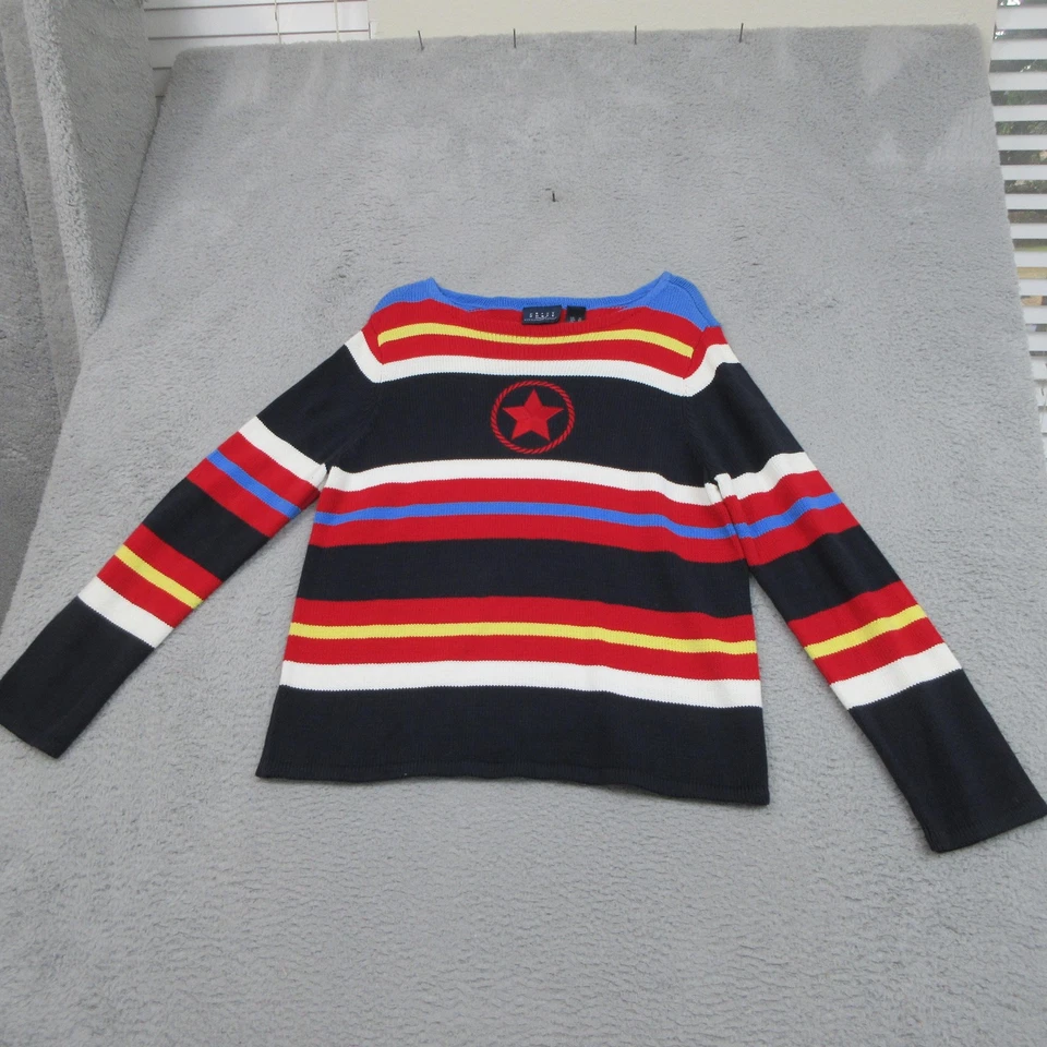 Crazy Horse Sweater Women XL Navy Multicolor Striped Star Americiana Westernwear - Image 4 of 4