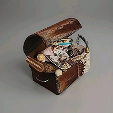 Artisan OOAK Dollhouse Miniature Weathered Storage Trunk With Treasures Chest 