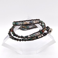 Multicolor Stone Wrap Bracelet Leather Cord Hippie Bohemian Layered Style