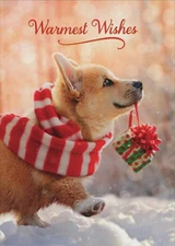 "Warmest Wishes for a Very Merry Christmas!" AVANTI CARD Corgi Dog with Gift