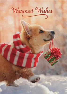 AVANTI PRESS "Warmest Wishes for a Very Merry Christmas!" AVANTI CARD Corgi Dog with Gift
