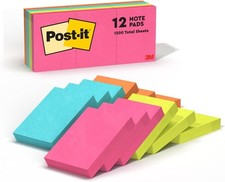 Post-it Mini Notes, 1 3/8 in. x 1 7/8 in., 12 Sticky Notes Pads, 100 Sheets p